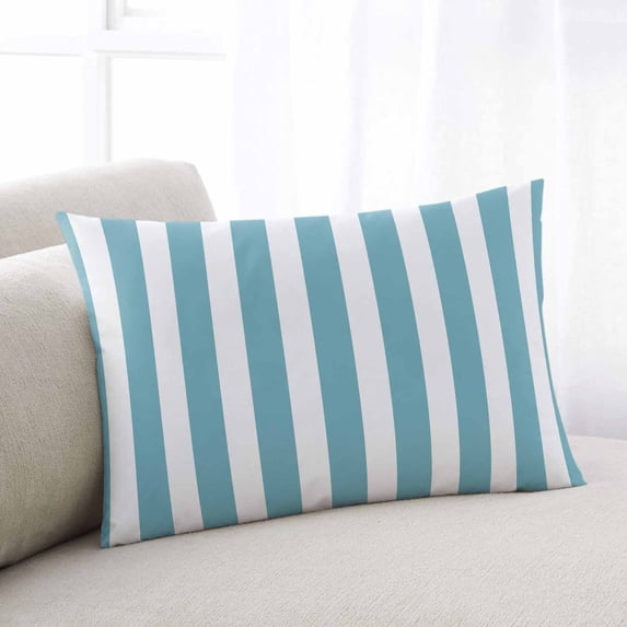 Aqua Striped Lumar Pillow Covers, Modern Farmhouse Blue White Stripes Soft Breathable Throw Pillow Cases with Invisible Zipper, Decorative Pillowcase Pillows Protectors for Sofa Bed Chair 16"x24"