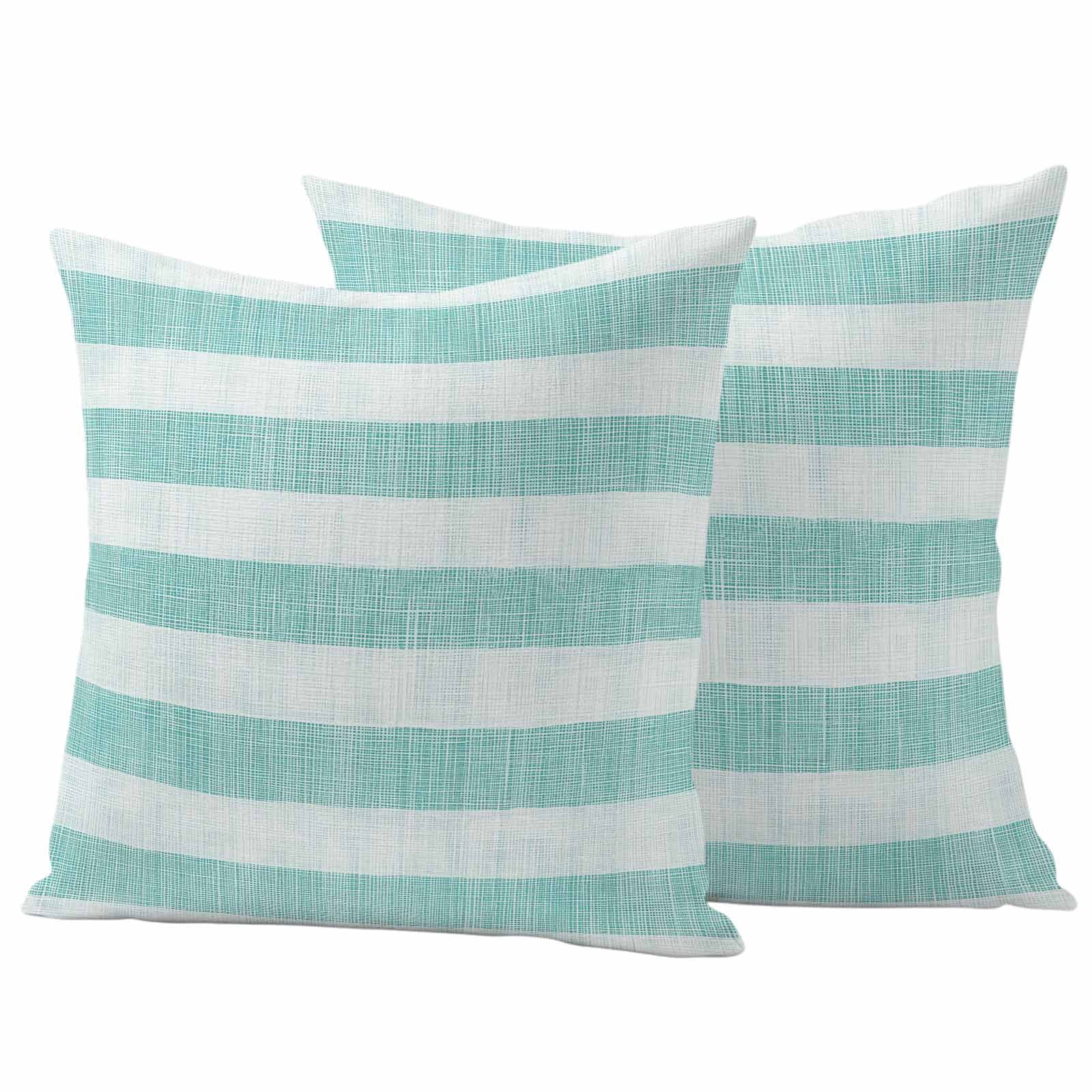 Aqua Striped Outdoor Waterproof Pillow Covers, Rustic Farmhouse Stripes Decorative Square Throw Pillowcase Sofa Cushion Sham for Patio/Couch/Chair, 18"x18" 2 Pack