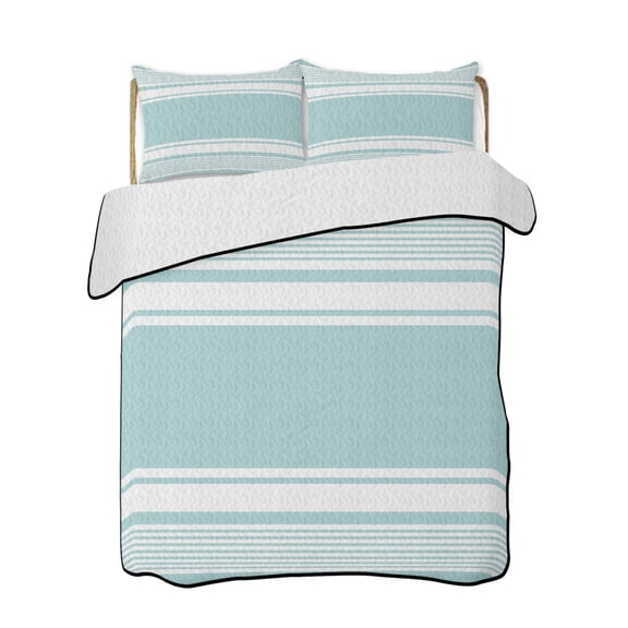 Aqua Striped Quilts Bedding Set Queen Size Modern Farmhouse Stripe Minimalist Abstract Lightweight Quilted Bedspread 3 Piece Bed Quilt with 2 Pillow Shams All Season for Bedroom 78" x 90"