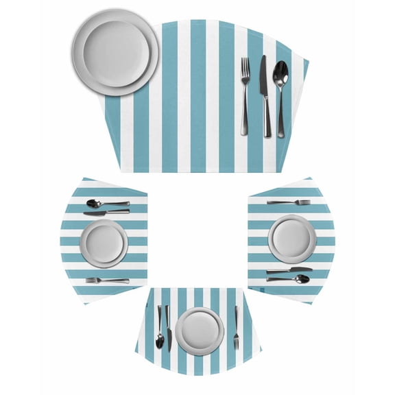 Aqua Striped Round Table Placemats Set of 2 Wedge Placemats, Modern Farmhouse Blue White Stripes Place Mats for Dining Table Set Washable Mats Kitchen Decor for Indoor Outdoor Wipe Clean