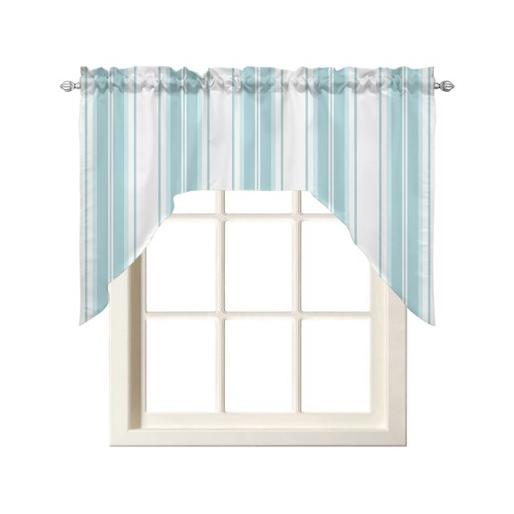 Aqua Striped Swag Curtains for Kitchen Modern Thin Line Vertical Stripes Valances for Windows Rod Pocket Small Window Treatment Short Topper for Cafe Bedroom Bathroom Living Room Decor 56x36 Inch