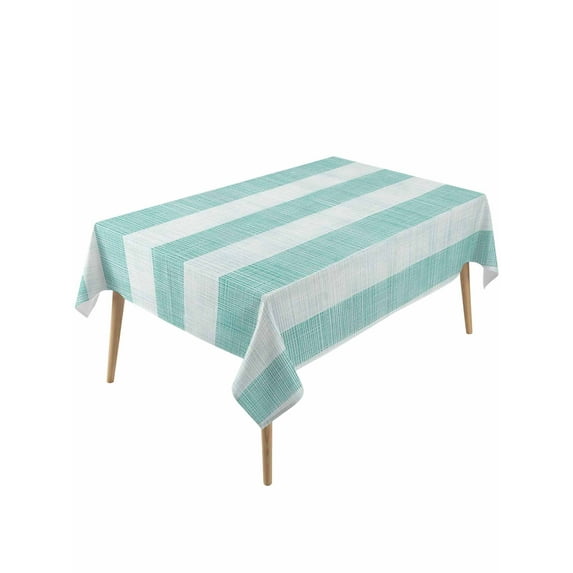 Aqua Striped Table Cloth, Rustic Farmhouse Stripes Waterproof Tablecloth for Rectangle Tables, Reusable Washable Fabric Table Cover for Restaurant Kitchen Dining Tables 54"x108"