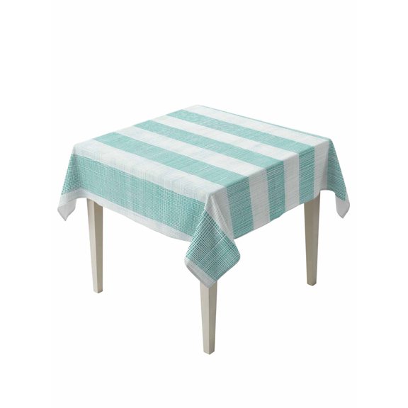 Aqua Striped Table Cloth, Rustic Farmhouse Stripes Waterproof Tablecloth for Square Tables, Reusable Washable Fabric Table Cover for Restaurant Kitchen Dining Tables 60"x60"