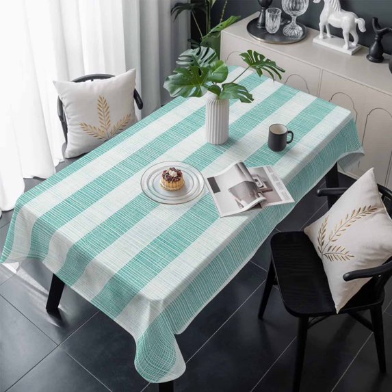 Aqua Striped Table Cloth Waterproof Tablecloths, Rustic Farmhouse Stripes Tablecloth Dining Table Cover for Kitchen Party Tabletop Outdoor, Rectangle Tablecloth 54x108 Inch