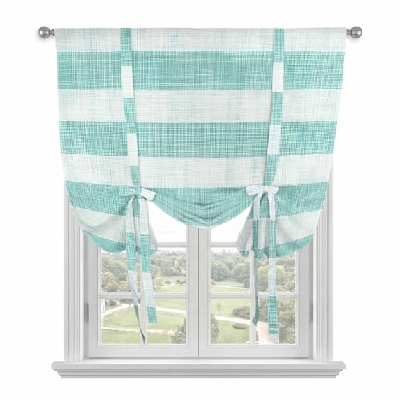 Aqua Striped Tie Up Curtains for Kitchen Windows,Adjustable Rod Pocket ...