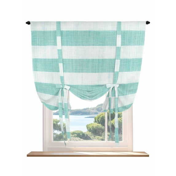 Aqua Striped Tie Up Curtains for Windows 45 Inch Length Balloon Curtains Kitchen Adjustable Balloon Window Shade Rustic Farmhouse Stripes Tie Up Valance Bathroom Curtain Window 34"x45"