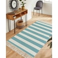 thumbnail image 1 of Aqua Striped Washable Area Rug 3'x5', Modern Farmhouse Blue White Stripes Woven Cotton Tassels Kitchen Rugs, Non Slip Indoor Door Mat Throw Carpet for Entryway Living Room Nursery Laundry Room, 1 of 9