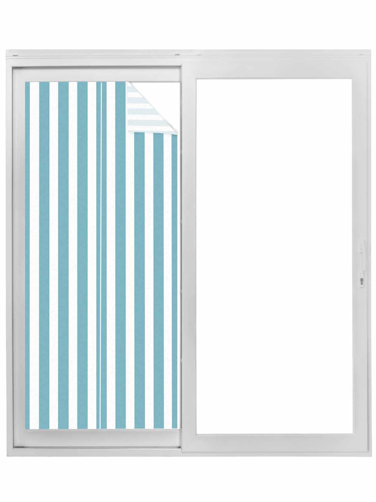 Aqua Striped Window Privacy Film, Modern Farmhouse Blue White Stripes ...