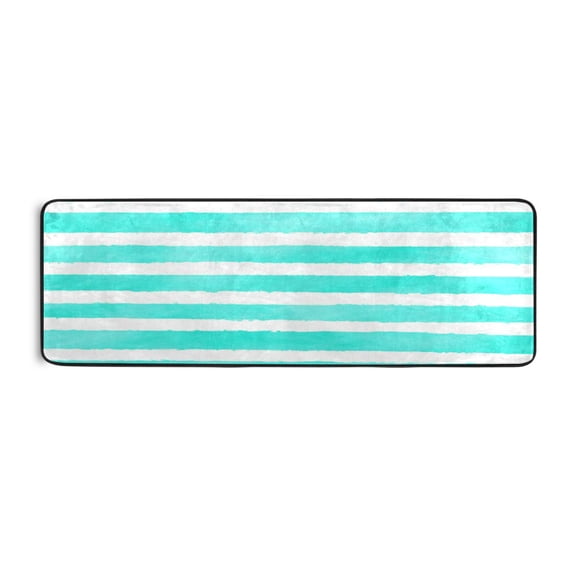 Aqua Stripes 72x24" Runner Rug, Non-Slip Memory Foam Cushion, Anti-Crease for Hallways and Bedrooms