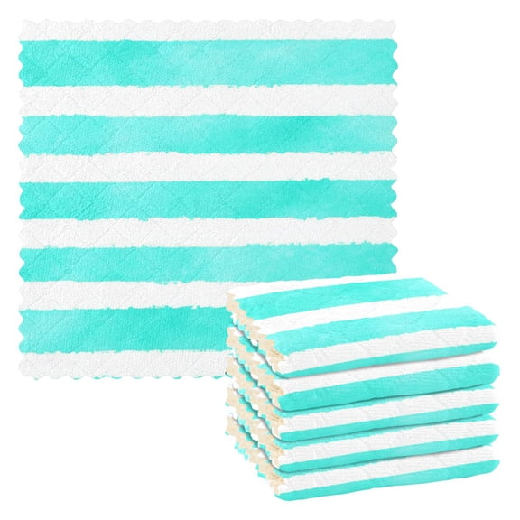 Aqua Stripes Dish Towels 6 Pack Kitchen Cleaning Dish Cloths Absorbent Reuseable Cleaning Cloths 11'' x 11''