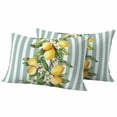 thumbnail image 1 of Aqua Stripes Lemon Outdoor Waterproof Pillow Covers, Spring Botanical Plant Vertical Line Decorative Rectangle Throw Pillowcase Sofa Cushion Sham for Patio/Couch/Chair, 20"x12" 2 Pack, 1 of 8