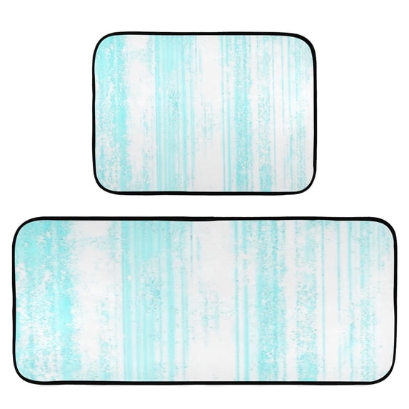 Aqua Stripes Pattern 2-Piece Kitchen Carpet Mat Set, Non-Slip Memory Foam, Soft for Kitchen and Living Room Use