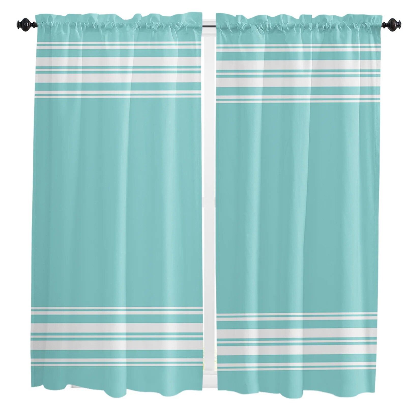 Aqua Stripes Rustic Farmhouse Curtain Home Decoration Living Room Short ...