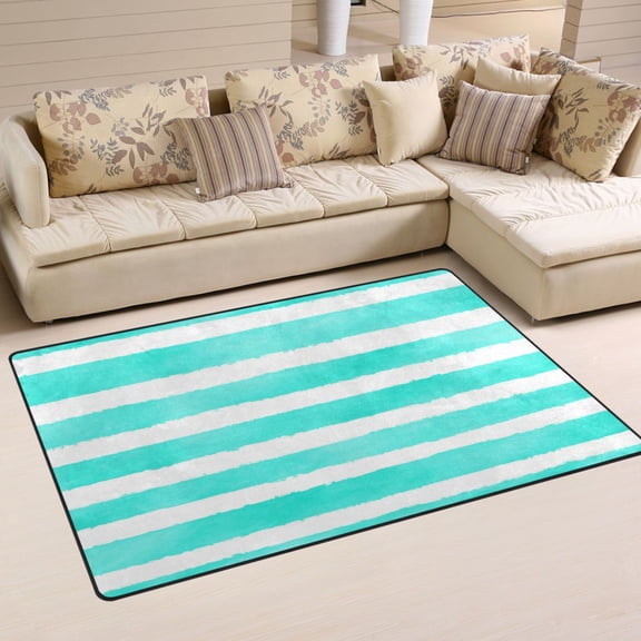 Aqua Stripes Soft Polyester Area Rug 31''x20'', Non Slip, Memory Foam, Water Absorbent