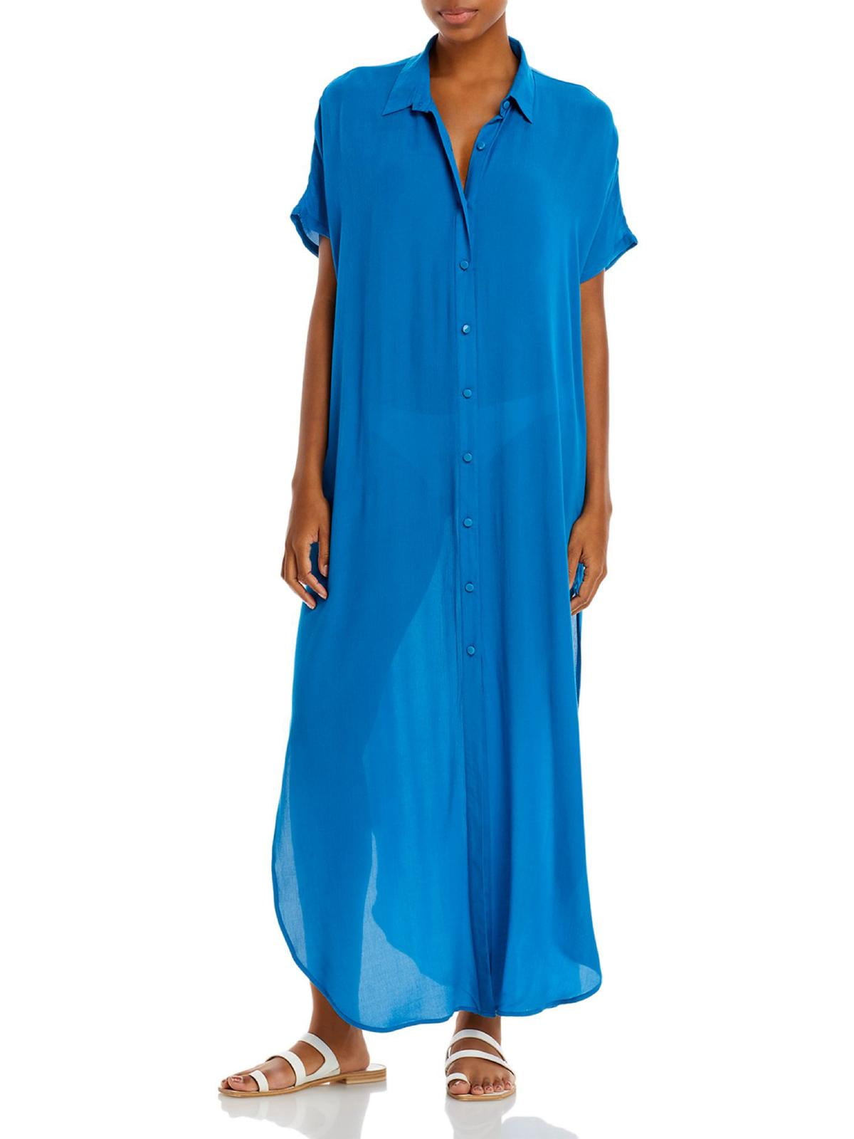 Aqua Swim Womens Button Down Maxi CoverUp