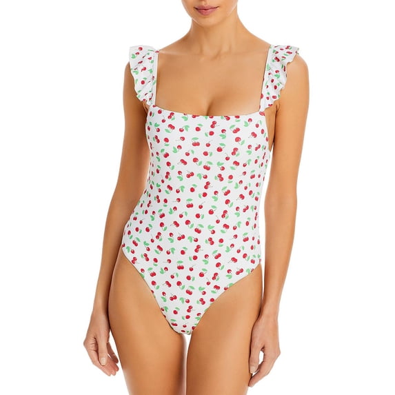 Aqua Swim Womens Maillot Square Neck Ruffled One-Piece Swimsuit