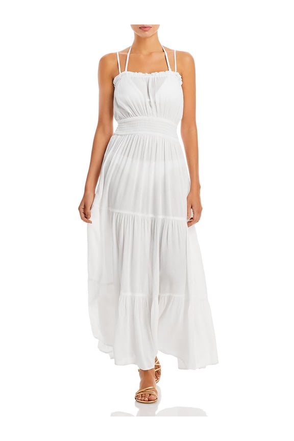 Swim Womens Smocked Tiered Cover-Up