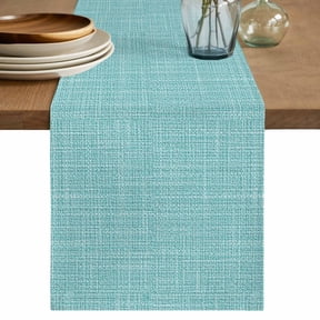Aqua Table Runner 48 Inches Long - Rustic Farmhouse Solid Color Kitchen Dining Burlap Linen Tablerunner for Small/Round/Square/Wedding/Coffee/Dining Table Party Home Décor 13 x 48