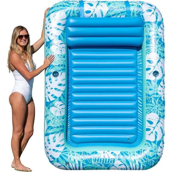 Aqua Tanning Pool Lounger Float - Inflatable Float for Adults - Extra Large 80" x 56” - Teal Palm Trees