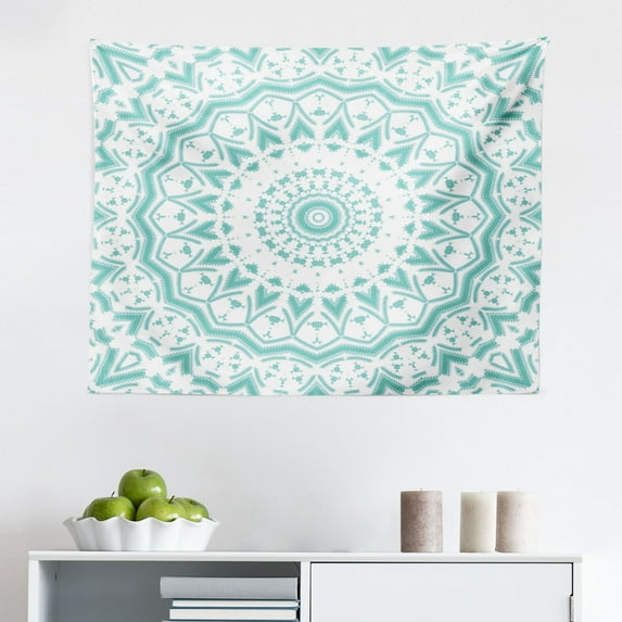Aqua Tapestry, Sea Wave Design Like Image Round Swirls Beach Theme Hand Drawn Style Art, Fabric Wall Hanging Decor for Bedroom Living Room Dorm, 2 Sizes, Seafoam and White, by Ambesonne