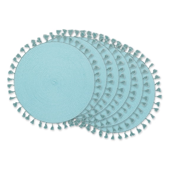 Aqua Tassel Fringe Pp Woven Round Placemat Set of 6