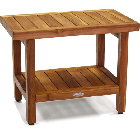 AquaTeak The Original Spa Teak Shower Bench 24" Wide with Shelf - Teak Oil