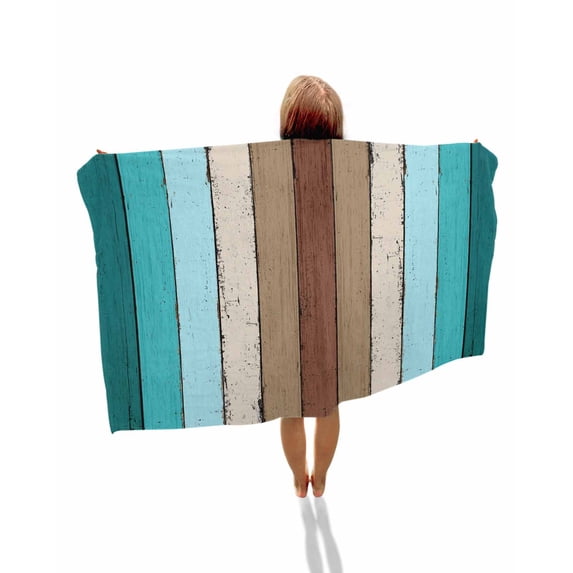 Aqua Teal Beach Towels Oversized Super Absorbent, Farmhouse Wood Grain Vintage Brown Striped Lightweight Bath Towel Quick Dry Sets For Bathroom/Pool/Rv Camping/Beach Play/Gym Room/Picnic 31"x62"