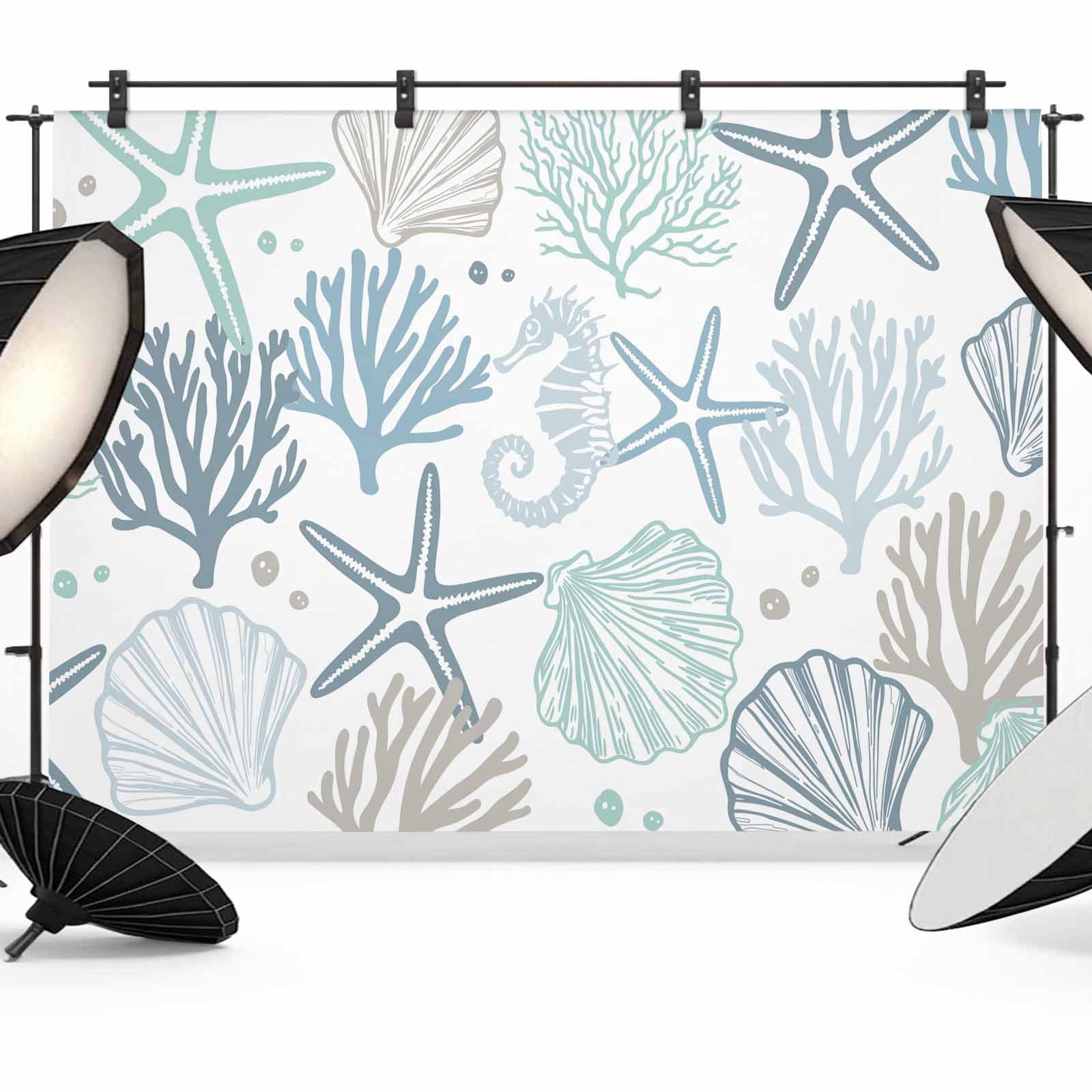 10x8ft photo backdrop, starfish coastal soft polyester... Aqua Teal Coastal Backdrop for Photoshoot,Photography Photo Studio ...