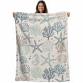 thumbnail image 1 of Aqua Teal Coastal Blanket Soft Cozy Warm Throw Blanket for Couch, Plush Fuzzy Flannel Fleece Blankets for Sofa, Summer Beach Starfish Coral Nautical Rustic Bed Blankets Gifts for Men, 32"x48", 1 of 9