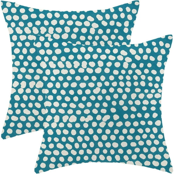 Aqua Teal Cream Polka Dot Pillow Covers 20x20 Inch Set of 2 Boho Outdoor Decor Throw Pillows for Couch Modern Design Watercolor Aesthetic Decorative Cushion Cases for Home Sofa Bed Decorations