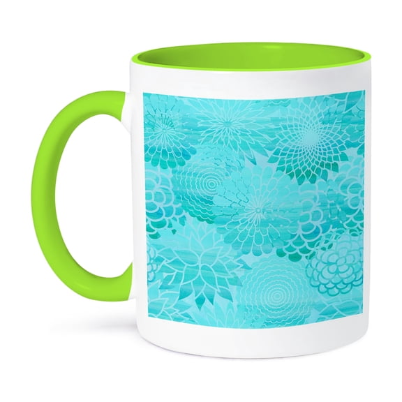 3dRose, Aqua Teal Floral Watercolor Pattern, 11oz Two-Tone Green Mug