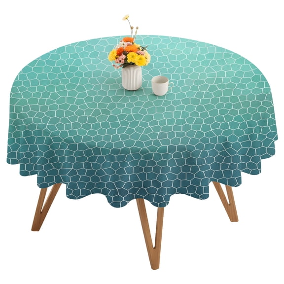 Aqua Teal Mosaic Round Tablecloth 54 inches Minimalist Abstract Hexagonal Grid Soft Gradient Waterproof Oil-Proof Table Cloth Round Table Cover for Holiday Party Picnic Dinner Decor Indoor Outdoor
