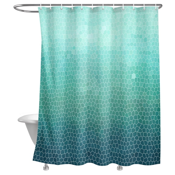 Aqua Teal Mosaic Shower Curtain, Minimalist Abstract Hexagonal Grid Soft Gradient Lightweight Waterproof Fabric Shower Curtain with Rustproof Grommets for Bathroom Bathtub 72x84in