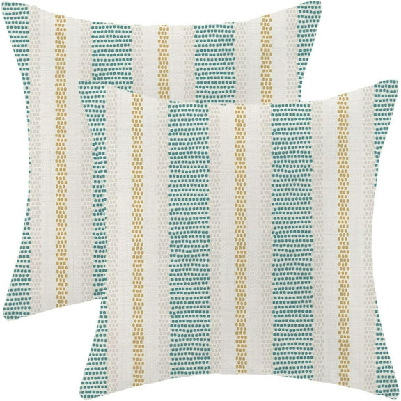 Aqua Teal Mustard Yellow Outdoor Pillow Covers 18 x 18 Inch, Beige Polka Dots Striped Decor Throw Pillows for Couch Bed, Boho Modern Farmhouse Decorative Pillowcase Linen Cushion Cover Set of 2