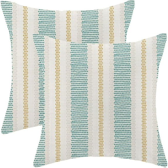 Aqua Teal Mustard Yellow Outdoor Pillow Covers 18 x 18 Inch, Beige Polka Dots Striped Decor Throw Pillows for Couch Bed, Boho Modern Farmhouse Decorative Pillowcase Linen Cushion Cover Set of 2