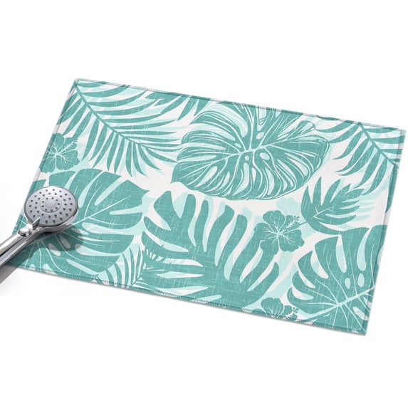 Aqua Teal Palm Leaves Washable Area Rug 2 x 3 ft Tropical Botanical ...