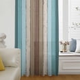 thumbnail image 1 of Aqua Teal Semi Sheer Curtains Drapes for Living Room, Bedroom, French Doors Window 96 Inches Long, Farmhouse Wood Grain Vintage Brown Striped Rod Pocket Chiffon Curtain Drapery Voile Draperies Panel, 1 of 6