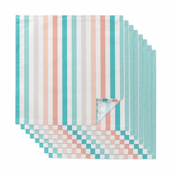 Aqua Teal Stripe Cloth Napkins, Geometric Grey White Vertical Striped Washable and Reusable Dinner Napkins Set of 8, Table Napkin for Kitchen Party Birthday Wedding Hotel Housewarming 20"x20"