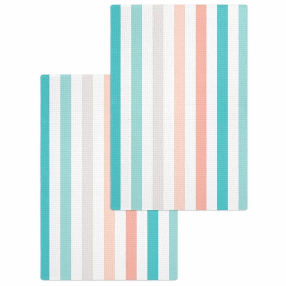 Aqua Teal Stripe Hand Towels Set,Waffle Weave Kitchen Towels 2 Pieces,Geometric Grey White Vertical Striped Microfiber Hair Face Bath Tea Towel Absorbent Quick Drying Cleaning Dish Cloths,15.7"x23.6"