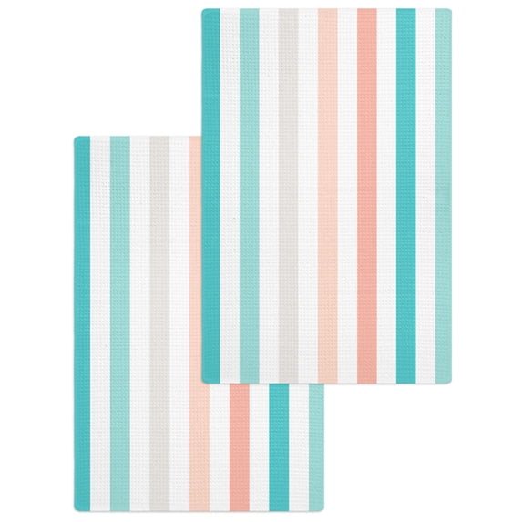 Aqua Teal Stripe Kitchen Dish Towels for Drying Dishes Set of 2, Geometric Grey White Vertical Striped Waffle Weave Microfiber Hand Tea Bathroom Towels Quick Dry & Absorbent Towel 15.7x23.6