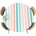 thumbnail image 1 of Aqua Teal Stripe Round Tablecloth, Fitted Table Cover with Elastic for 36"-44" Round Tables, Geometric Grey White Vertical Striped Table Cloth Outdoor Indoor Dinning Party Waterproof Tablecloths, 1 of 7