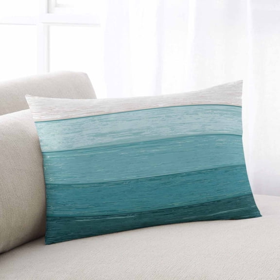 Aqua Teal Throw Pillow Cover Case, Couch Sofa Bed Pillowcase, Soft Decorative Lumbar Pillow Protector, Farmhouse Wooden Grain Rustic 12x20Inch Reversible Pillow Shams with Zipper