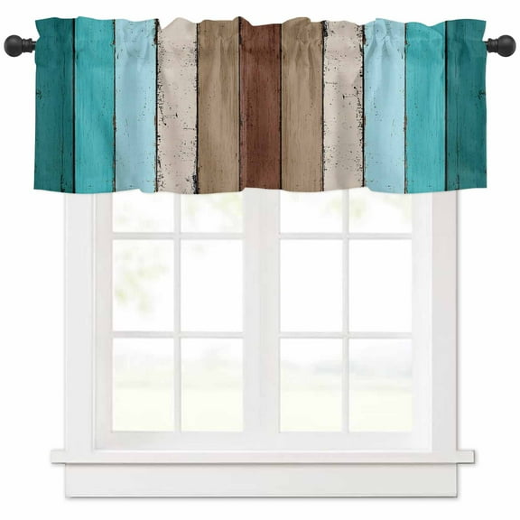 Aqua Teal Valances for Windows Farmhouse Kitchen Curtains Valances Rod Pocket Valance Curtains for Kitchen Windows Farmhouse Wood Grain Vintage Brown Striped Window Valances for Bathroom 60"x18"