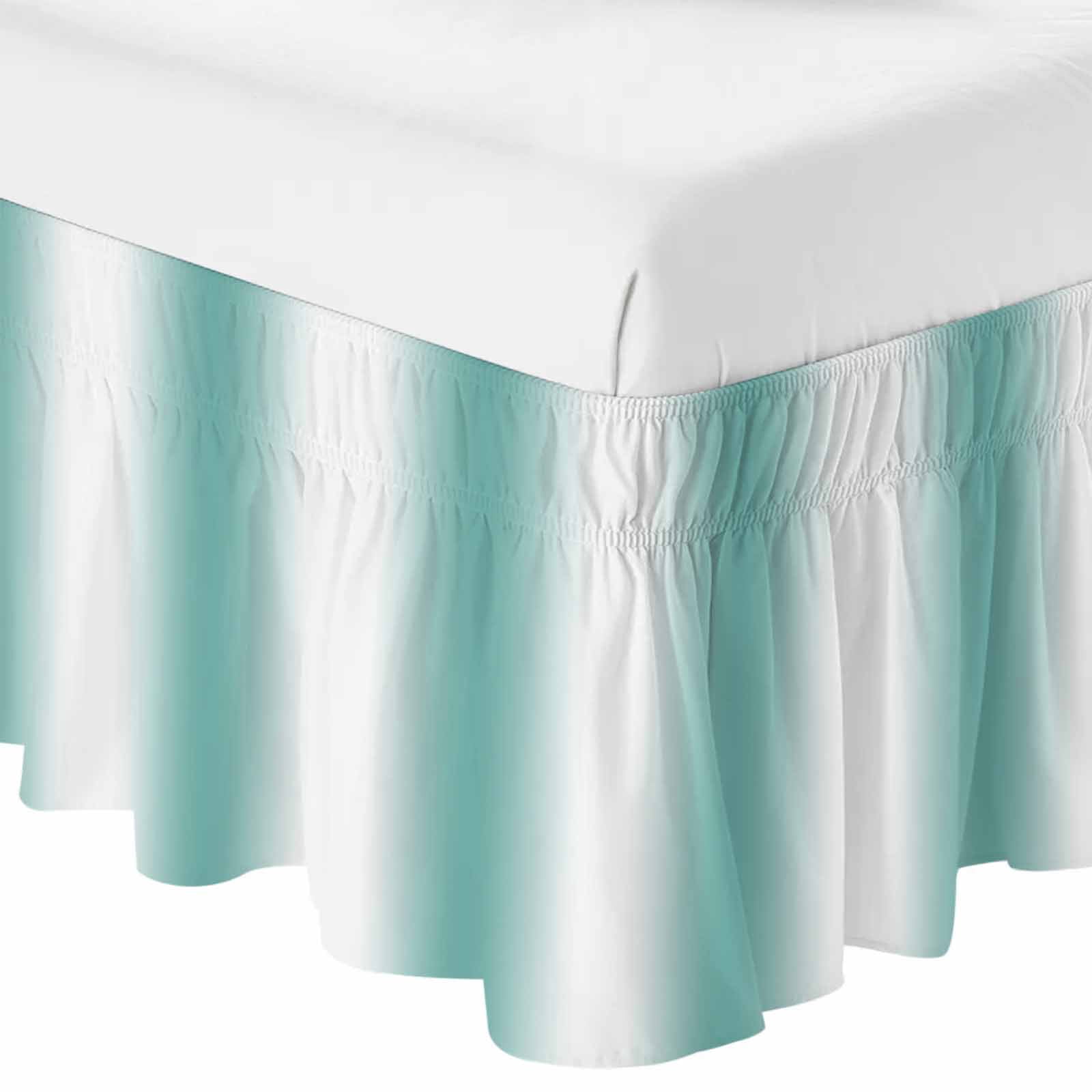 Button Dust Ruffle Aqua Teal White Ombre Bed Skirt King Size 16 Inch Drop, Elastic Wrap ...
