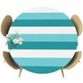 thumbnail image 1 of Aqua Teal White Striped Round Tablecloth 45-54 Inch Round Fitted Table Cloth with Elastic Edge, Farmhouse Stripes Waterproof Table Cover Protector for Outdoor Picnic Party Dining, 1 of 6
