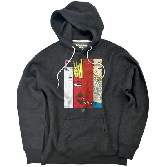 Aqua Teen Hunger Force Group Tiles Unisex Adult Slim Fit Pull-Over Heather Hoodie, Charcoal, Medium