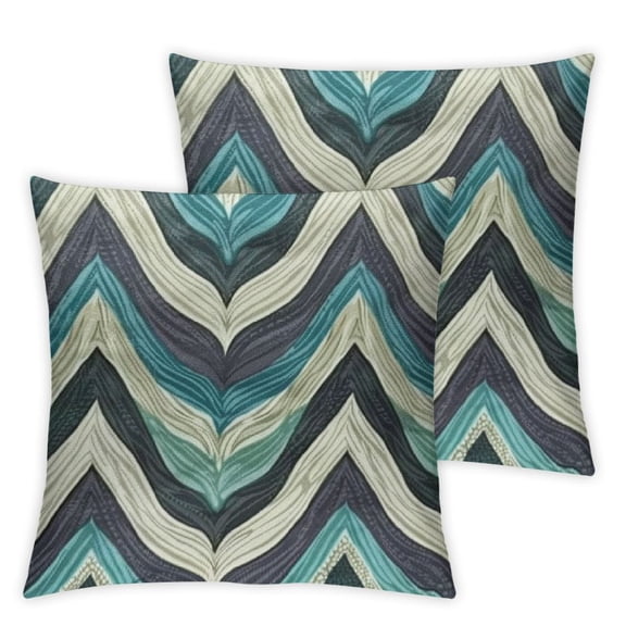 Aqua Throw Pillow Cushion Case, Wavy Whale Tale Shapes Chevron Zig Zag Image Grunge Stripes, Decorative Square Accent Pillow Cover, Petrol Blue Turquoise