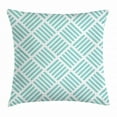 thumbnail image 1 of Aqua Throw Pillow Cushion Cover, Diagonal Parallel Lines in Different Directions Retro Modern Style Geometrical, Decorative Square Accent Pillow Case, 16 X 16 Inches, Mint Green White, by Ambesonne, 1 of 2