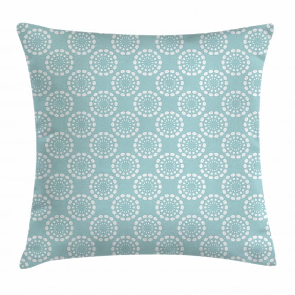 Aqua Throw Pillow Cushion Cover, Ethnic Indian Sun Flower with Dots Geometric Vintage Hippie Round Art Image, Decorative Square Accent Pillow Case, 20 X 20 Inches, Seafoam and White, by Ambesonne