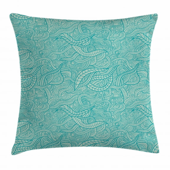 Aqua Throw Pillow Cushion Cover, Vintage Botanic Nature Leaves Veins Swirls Ivy Mosaic Inspired Image Print, Decorative Square Accent Pillow Case, 16 X 16 Inches, Turquoise and White, by Ambesonne